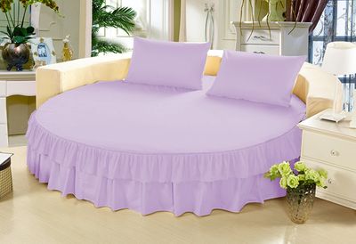 1 Piece Solid 15" Deep Pocket Double Ruffle Bed Skirt/Bed Spread for Round Bed 600TC Egyptian Cotton (Lavender, Queen 88" Diameter)