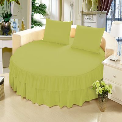 1 Piece Solid 15" Deep Pocket Double Ruffle Bed Skirt/Bed Spread for Round Bed 600TC Egyptian Cotton (Sage, Full 84" Diameter)