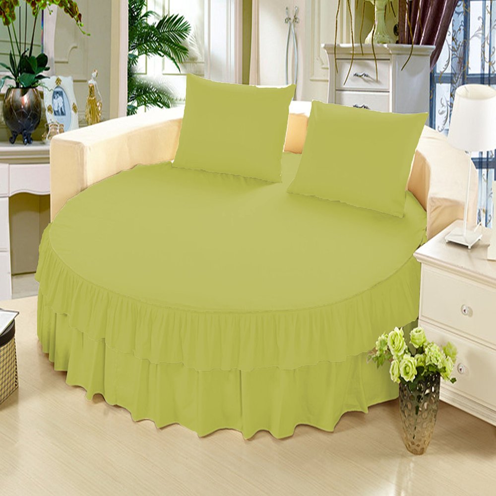 1 Piece Solid 15" Deep Pocket Double Ruffle Bed Skirt/Bed Spread for Round Bed 600TC Egyptian Cotton (Sage, Full 84" Diameter)