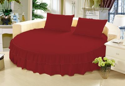 1 Piece Solid 15" Deep Pocket Double Ruffle Bed Skirt/Bed Spread for Round Bed 600TC Egyptian Cotton (Burgundy, Queen 88" Diameter)