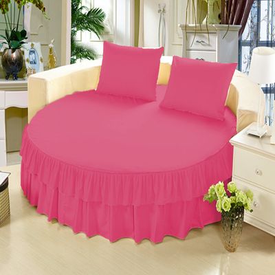 1 Piece Solid 15" Deep Pocket Double Ruffle Bed Skirt/Bed Spread for Round Bed 600TC Egyptian Cotton (Hotpink, Twin XL 80" Diameter)