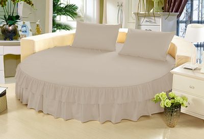 1 Piece Solid 15" Deep Pocket Double Ruffle Bed Skirt/Bed Spread for Round Bed 600TC Egyptian Cotton (Taupe, Queen 88" Diameter)