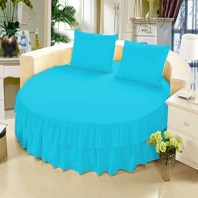 1 Piece Solid 15" Deep Pocket Double Ruffle Bed Skirt/Bed Spread for Round Bed 600TC Egyptian Cotton (Turquoise, Full 84" Diameter)