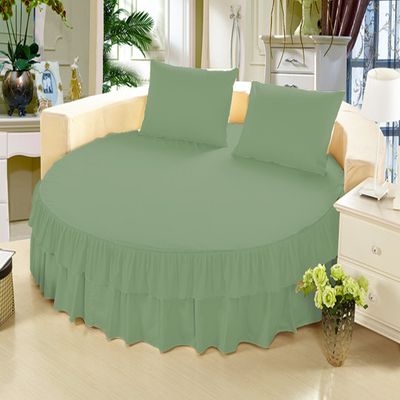 1 Piece Solid 15" Deep Pocket Double Ruffle Bed Skirt/Bed Spread for Round Bed 600TC Egyptian Cotton (Moss, Twin XL 80" Diameter)