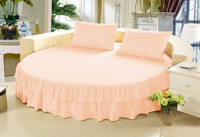 1 Piece Solid 15" Deep Pocket Double Ruffle Bed Skirt/Bed Spread for Round Bed 600TC Egyptian Cotton (Peach, Queen 88" Diameter)