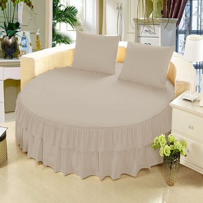 1 Piece Solid 15" Deep Pocket Double Ruffle Bed Skirt/Bed Spread for Round Bed 600TC Egyptian Cotton (Taupe, Full 84" Diameter)