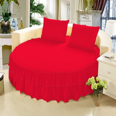 1 Piece Solid 15" Deep Pocket Double Ruffle Bed Skirt/Bed Spread for Round Bed 600TC Egyptian Cotton (Red, Twin XL 80" Diameter)