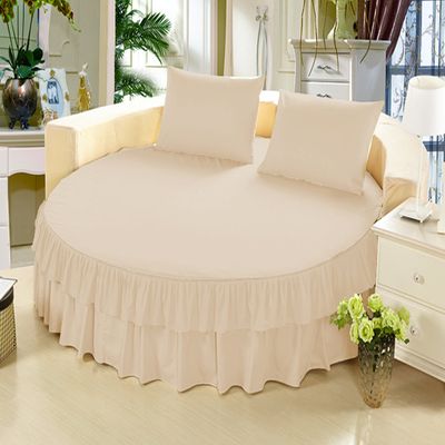 1 Piece Solid 15" Deep Pocket Double Ruffle Bed Skirt/Bed Spread for Round Bed 600TC Egyptian Cotton (Beige, Twin 76" Diameter)