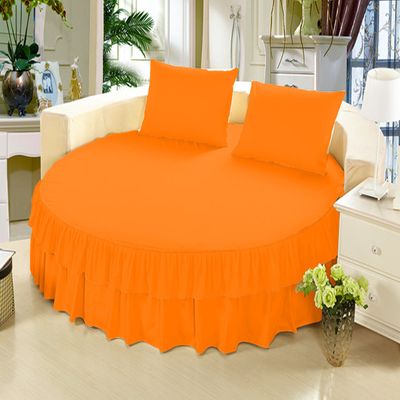 1 Piece Solid 15" Deep Pocket Double Ruffle Bed Skirt/Bed Spread for Round Bed 600TC Egyptian Cotton (Orange, Twin XL 80" Diameter)