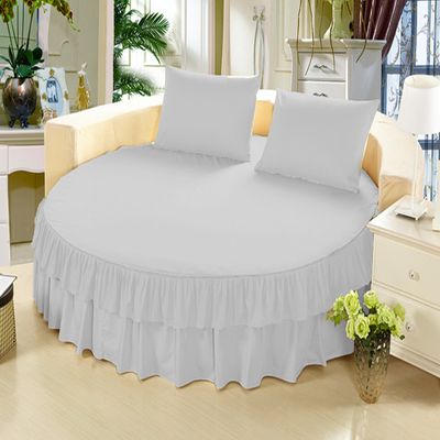 1 Piece Solid 15" Deep Pocket Double Ruffle Bed Skirt/Bed Spread for Round Bed 600TC Egyptian Cotton (Light Gray, Full 84" Diameter)