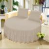 1 Piece Solid 15" Deep Pocket Double Ruffle Bed Skirt/Bed Spread for Round Bed 600TC Egyptian Cotton (Taupe, Twin XL 80" Diameter) view 1
