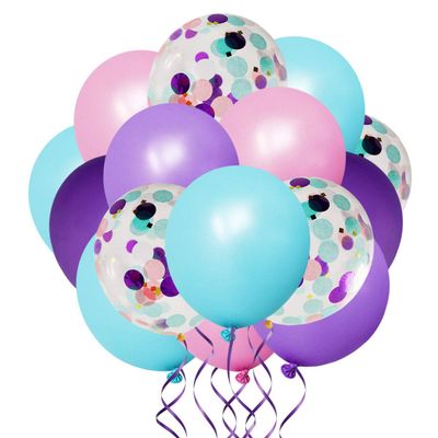 50 Pack Mermaid Party Balloons 12 Inch Light Purple Dark Purple Pink Blue Latex Balloons & Confetti Balloons Birthday Party Bridal Shower Wedding Baby Shower Decorations Princess Party Supplies