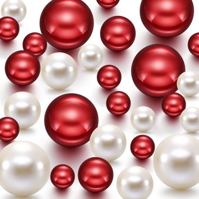 Hicarer 120 Pieces Vase Filler Pearls No Hole Floating Beads for Vase Centerpieces Brush Holder Round Faux Water Bead for DIY Home Wedding Table Party Decor, 14/20/30 mm(Creamy White, Bright Red)
