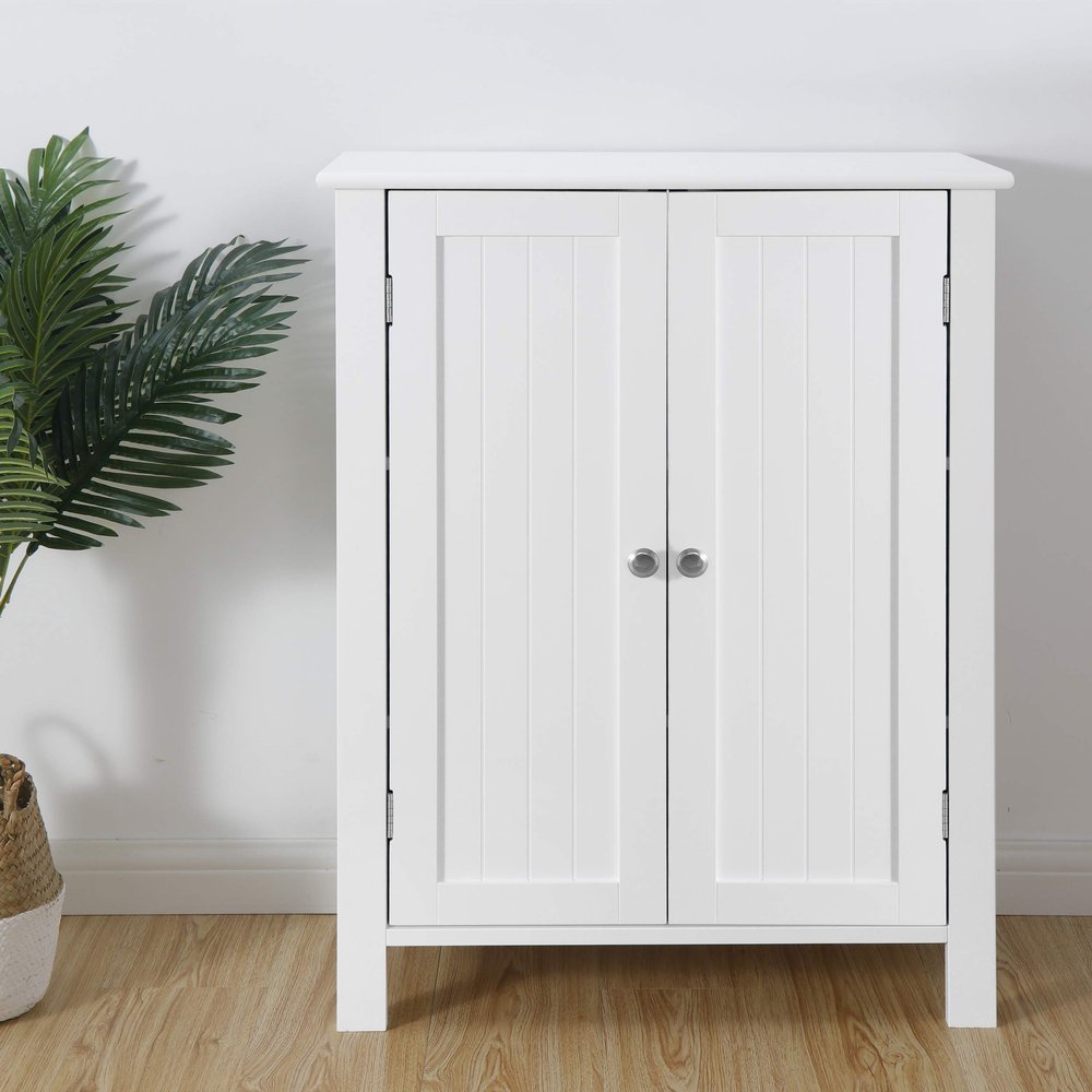JungleA Bathroom Storage Floor Cabinet, Free Standing Wooden Cabinet with Double Door and 3 Adjustable Shelves, 23.6 x 11.8 x 31.6 inch