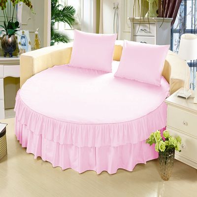 1 Piece Solid 15" Deep Pocket Double Ruffle Bed Skirt/Bed Spread for Round Bed 600TC Egyptian Cotton (Pink, Twin 76" Diameter)