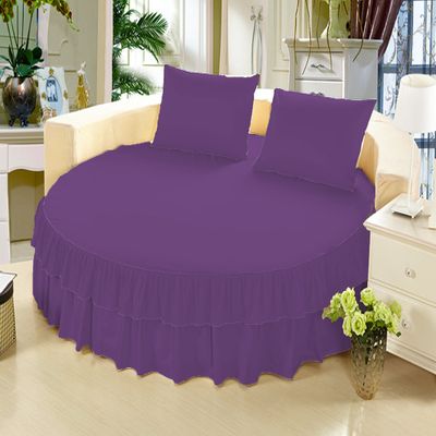1 Piece Solid 15" Deep Pocket Double Ruffle Bed Skirt/Bed Spread for Round Bed 600TC Egyptian Cotton (Purple, Full 84" Diameter)