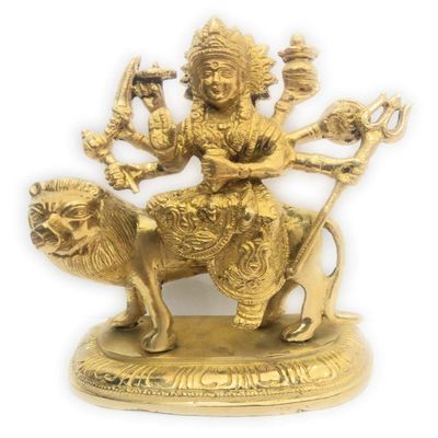 athizay Sherawali MATA murti | Gold Texture and Finish | Brass Durga Idol for Home puja | Maa Serawali Brass Murti for Navratri Poojan (18 cm) Gold
