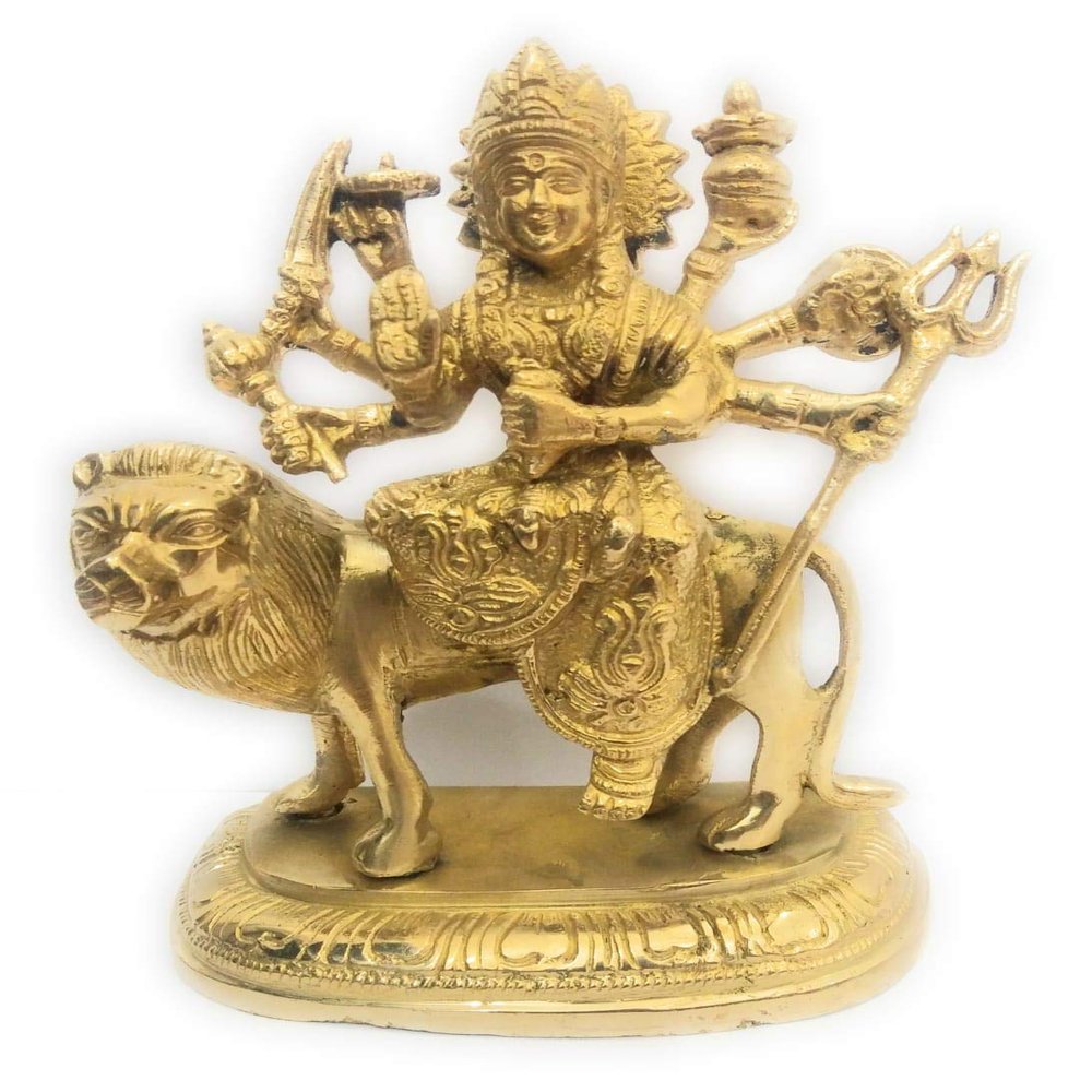 athizay Sherawali MATA murti | Gold Texture and Finish | Brass Durga Idol for Home puja | Maa Serawali Brass Murti for Navratri Poojan (18 cm) Gold