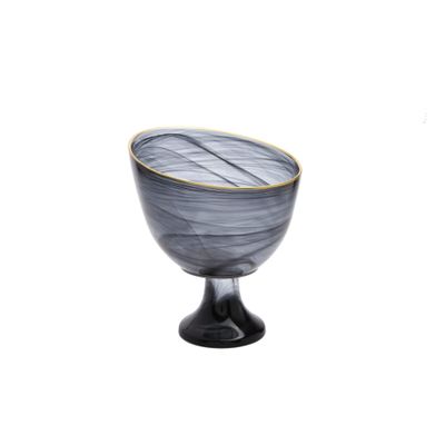 Classic Touch Decor Black Alabaster Footed Candy Bowl with Gold Trim-6.75" D