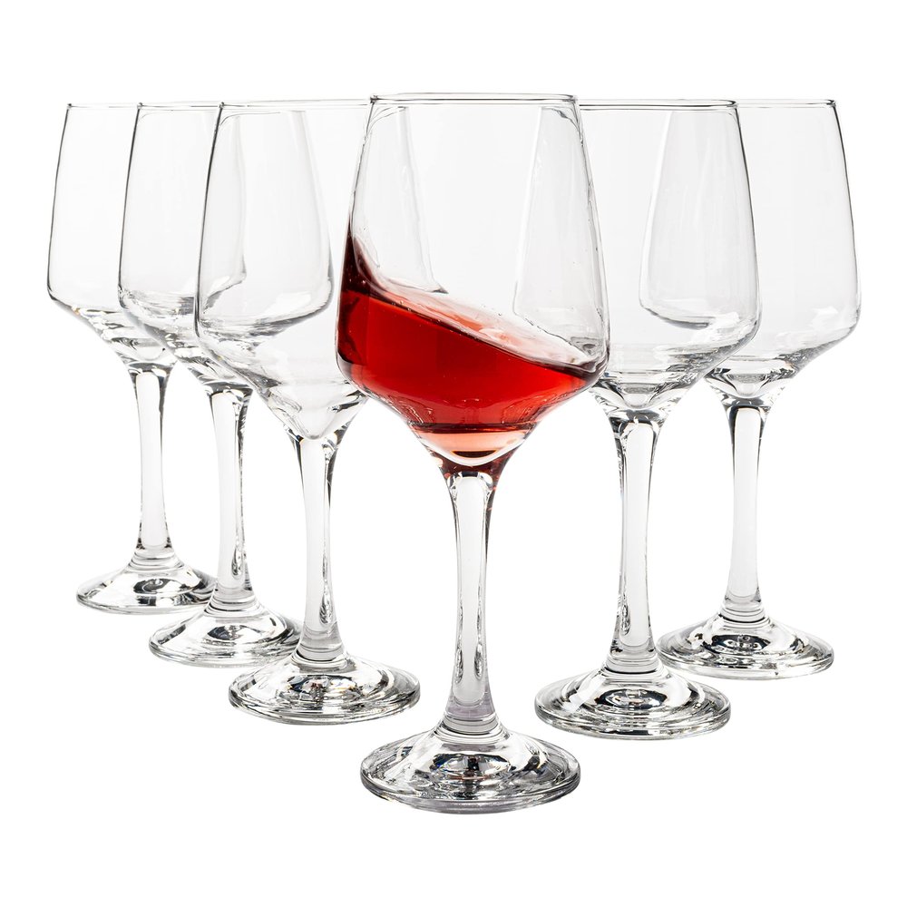 Vikko 12.75 Ounce Wine Glasses | Beautifully Shaped Thick and Durable Construction For Parties, Entertaining, and Everyday Use Dishwasher Safe Set of 6 Clear Glass Wine Glasses 2.5 Diameter