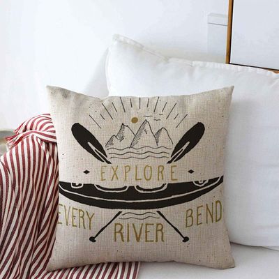 Throw Pillows Cover 18 x 18 Inches Doodle Kayak Canoe Vintage Label Sports Stamp Recreation Lake Drawing Badge Adventure Boat River Cushion Case Cotton Linen for Fall Home Decor