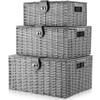 ARPAN Set of 3 Resin Woven Utility Storage Basket Box With Lid & Lock (Grey) view 1