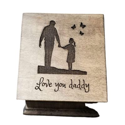 Wooden music box with a father and daughter image on the top, with your customized message on the bottom side of the box with your choice of color and song