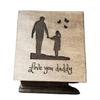 Wooden music box with a father and daughter image on the top, with your customized message on the bottom side of the box with your choice of color and song view 1