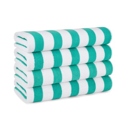 Arkwright Cali Cabana Stripe Beach Towel - Pack of 4, Soft Quick Dry 100% Cotton Terry Towels Set for Pool, Swim, and Hot Tub, 30 x 60 in, Green