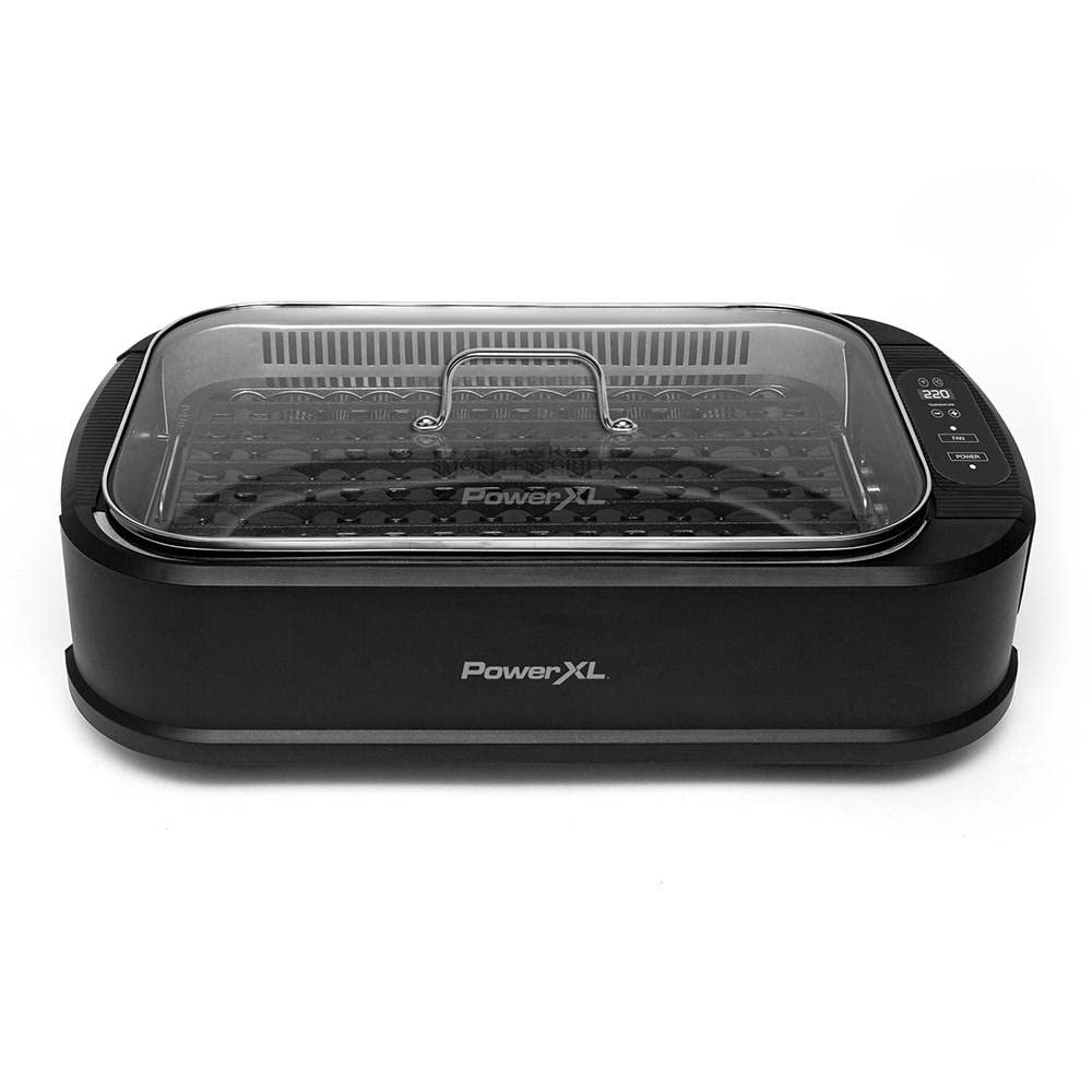 PowerXL Smokeless Grill Family Size- with Tempered Glass Lid with Interchangeable Grill and Griddle Plate and Turbo Speed Smoke Extractor Technology 22.1 X13.2 X 6.1