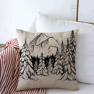 Staroapr Throw Pillows Cover 18 x 18 Inches Drawing Winter Forest Sketch Black White Nature Mountain Parks Pine Tree Snowy Hiking Snow Wood Scene Cushion Case Cotton Linen for Fall Home Decor
