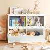 Costzon Toy Storage Organizer, 4-Cubby Kids Bookshelf with Footboard and Name Card, Wooden Children's Bookcase, Montessori Toy Shelf for Playroom, Bedroom, Daycare, Classroom (White) view 1