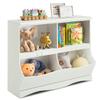 Costzon Toy Storage Organizer, 4-Cubby Kids Bookshelf with Footboard and Name Card, Wooden Children's Bookcase, Montessori Toy Shelf for Playroom, Bedroom, Daycare, Classroom (White) view 3