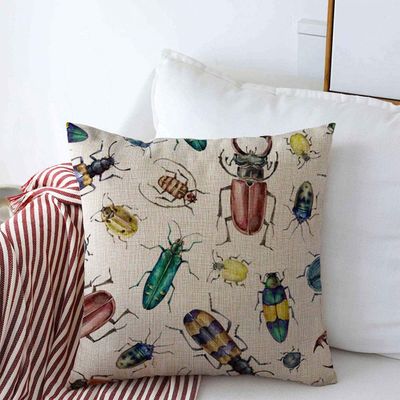 Staroapr Throw Pillows Cover 18 x 18 Inches Antenna Watercolor Fauna Pattern Colorful Animals Wildlife Insect Aquatic Beetle Macro Color Creature Cushion Case Cotton Linen for Fall Home Decor