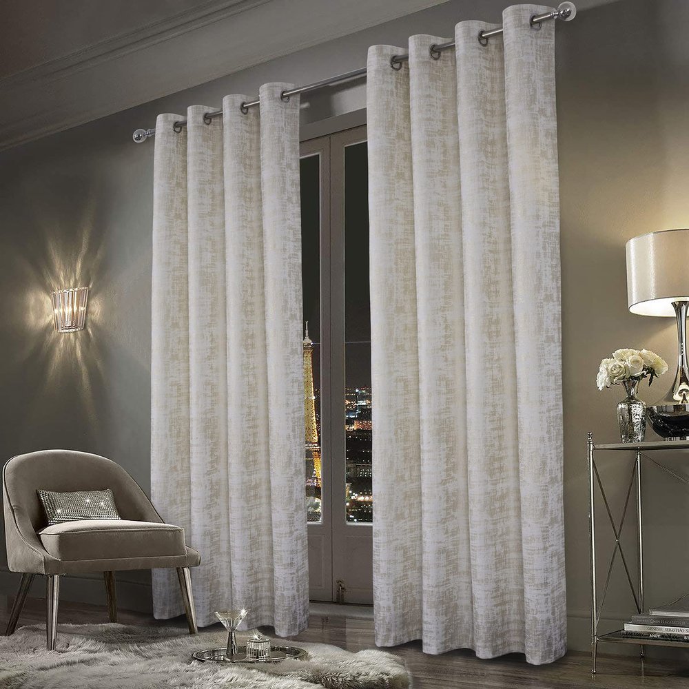 always4u White Soft Velvet Curtains 84 Inch Length Luxury Bedroom Curtains Gold Foil Print Window Treatments for Living Room Set of 2