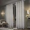 always4u White Soft Velvet Curtains 84 Inch Length Luxury Bedroom Curtains Gold Foil Print Window Treatments for Living Room Set of 2 view 1