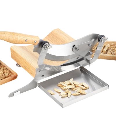 CGOLDENWALL 2 Blades Chinese Medicine Slicer Manual Radiused Biltong Slicer, with Magnetic Stainless Steel Tray, for Chinese Herbs, Biltong, Beef Jerky, Hard Fruits and Vegetables, Nougat