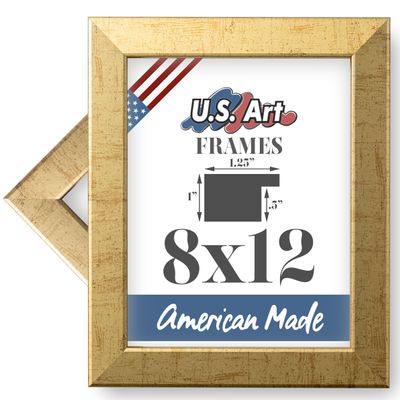 US Art 8x12 - Inch Picture Frame, Smooth Wrapped Finish, 1.25 - Inch Wide Flat, Antique Gold, 100% American Wood Composite MDF