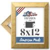 US Art 8x12 - Inch Picture Frame, Smooth Wrapped Finish, 1.25 - Inch Wide Flat, Antique Gold, 100% American Wood Composite MDF view 1