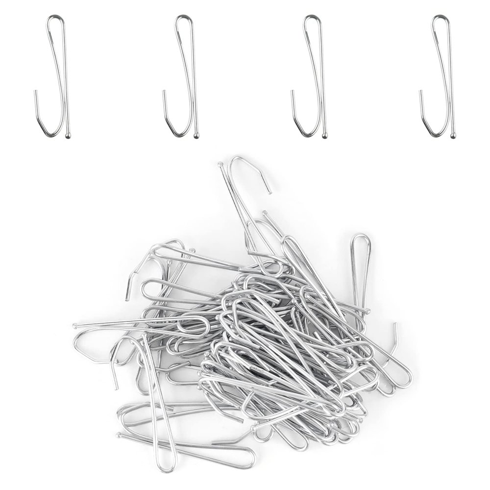 MroMax 80PCS Curtain Hooks 2.48" x 0.79" (LxW) Metal Pin-On Drapery Hooks Suitable for Window Curtain, Door Curtain and Shower Curtain, Silver Tone