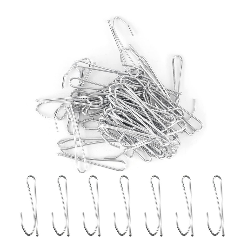 MroMax 200PCS Curtain Hooks 2.48" x 0.79" (LxW) Metal Pin-On Drapery Hooks Suitable for Window Curtain, Door Curtain and Shower Curtain, Silver Tone