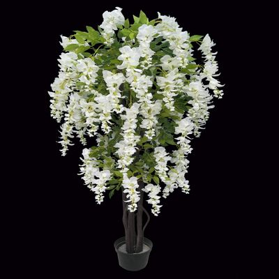 AMERIQUE Gorgeous & Unique 5 Feet Blooming Artificial Silk Creamy White Wisteria Tree with Twisted Trunks, in Nursery Pot, Feel Real Technology