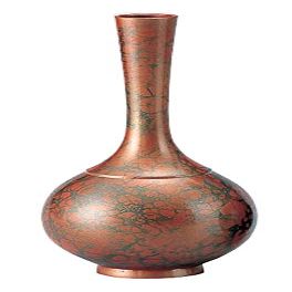 Takenaka Copper Vase, Red Gold, Width 3.9 x Depth 3.9 x Height 9.1 inches (10 x 10 x 23 cm), Copper Vase, Ball Treasure Shape, Red Gold 105-8