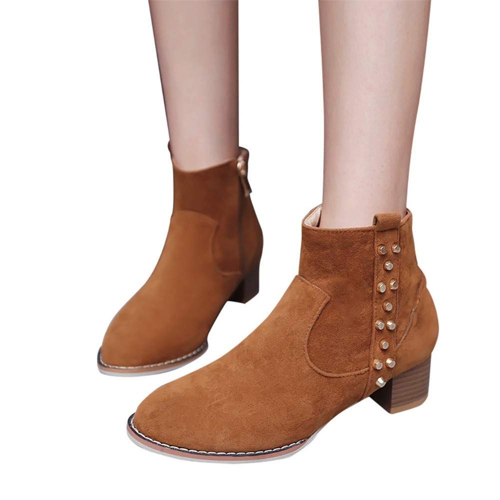 Gibobby Ankle Booties for Women Chunky Heel Women's Buckle Side Cut Out Chunky Stacked Heel Ankle Bootie Yellow