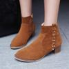 Gibobby Ankle Booties for Women Chunky Heel Women's Buckle Side Cut Out Chunky Stacked Heel Ankle Bootie Yellow view 2
