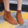 Gibobby Ankle Booties for Women Chunky Heel Women's Buckle Side Cut Out Chunky Stacked Heel Ankle Bootie Yellow view 3