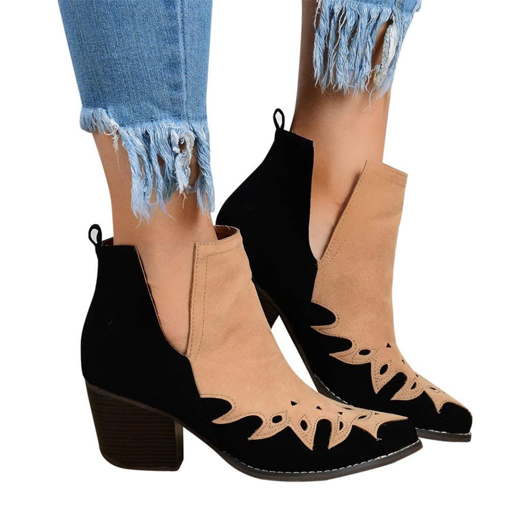 Gibobby Ankle Booties for Women Flat Women's Ankle Boots V-Cut Chelsea Boot Classic Bootie Comfort Faux Suede Shoes Stacked Low Block Heel Yellow
