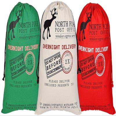 AOOTOOSPORT 3 Pcs Large Santa Sacks Christmas Canvas Bag with Drawstrings, Extra Large Reusable Santa Sack for Gifts, Christmas Halloween Thanksgiving New Year Party Supplies - Size 27.5 x19.5 Inch