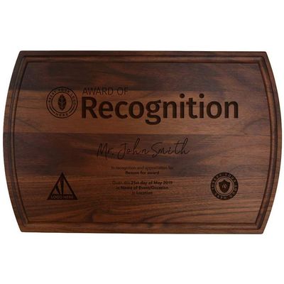 Award of Recognition-Personalized Wooden Cutting Board for Kitchen Juice Groove Natural Custom Engraved in USA, Teacher Appreciation, Graduation Retirement Coach Boss (Walnut 10.5x16 Inch)