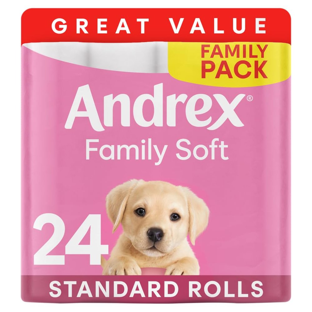 Andrex Family Soft Toilet Paper 24 Rolls (Previously Andrex Gentle Clean) Gentle on your Familys skin Pack of 24 Toilet Rolls, FSC Certified